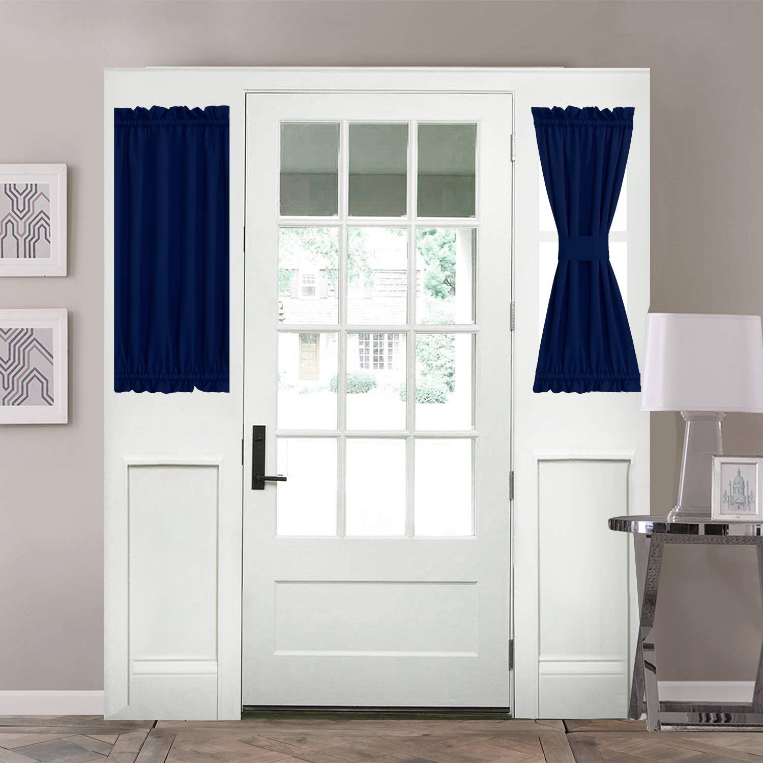 6b8071978a8f5cfb11a6094a34138489708a2155fc5f7920ee243718b308080c.jpg Aquazolax Front Door Curtain Panel for Privacy - Blackout Drapery 25"x40" Solid Curtains for French Glass Door - 1 Panel, Navy Blue - Image 1
