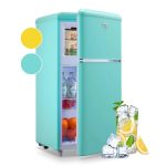 WANAI 3.5 CU.FT Compact Refrigerator Dual Doors Mini Fridge with Freezer 7 Temp Adjustable Control Yellow