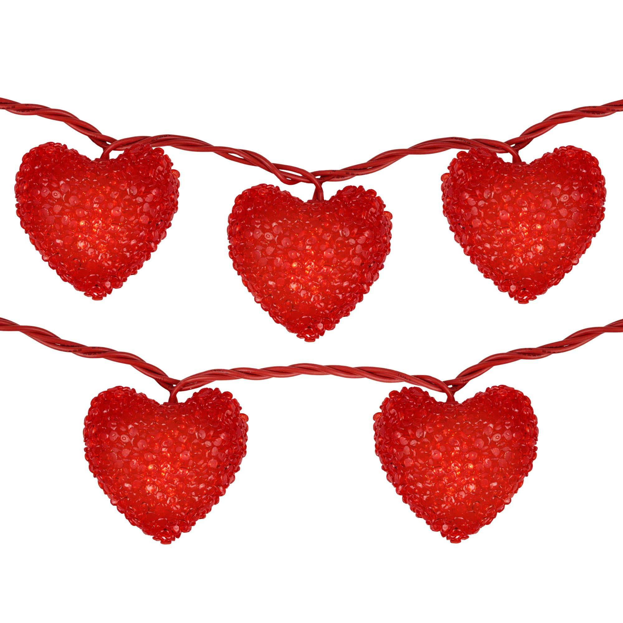 6b94896562f4cbc4bb5449f4e2196172dc902ca60388930fe67f78155ac9c709.jpg 10-Count Red Heart Mini Valentine's Day Light Set, 7.5ft Red Wire - Image 1