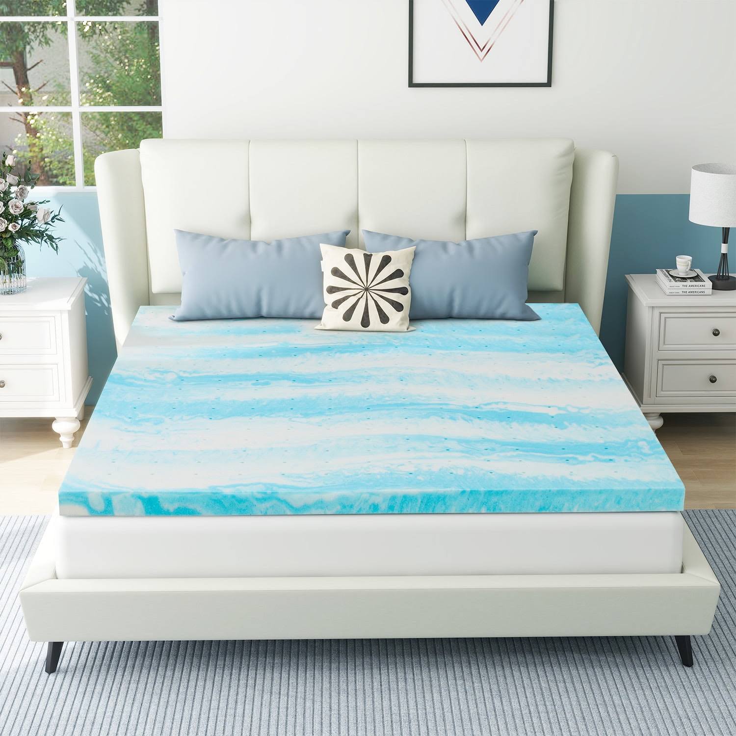6b95d2f951d900f00f47f45f6382f458cf4eaa2265050b50f5f7fd885d3b77ff.jpg 3 Inches Queen Size Cooling Gel-Infused Memory Foam Mattress Topper for Pressure Relief - Image 1