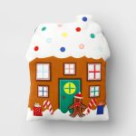 16.5"x14" Reversible Gingerbread House to Polka Dot Christmas Novelty Plush Pillow Brown/Blue - Wondershop