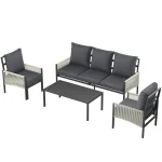 AECOJOY Aluminum Patio Furniture Set - 5 Seat Outdoor Sectional with Retractable Footrest Sofas & Coffee Table