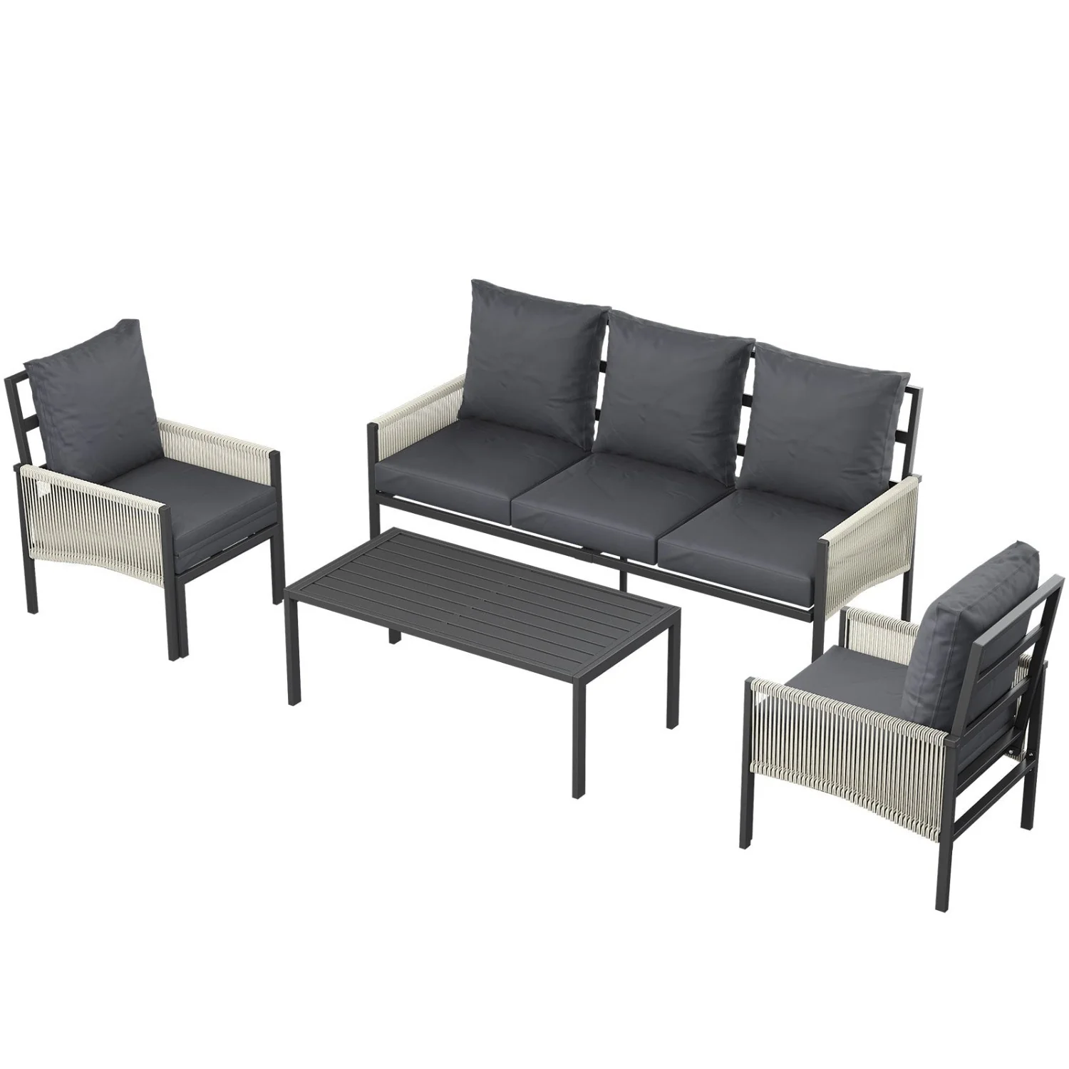 6ba16be5c0946174324ae8150dcc11b59f3366edbeaf0b303623ae8391cf6e77.webp AECOJOY Aluminum Patio Furniture Set - 5 Seat Outdoor Sectional with Retractable Footrest Sofas & Coffee Table - Image 1