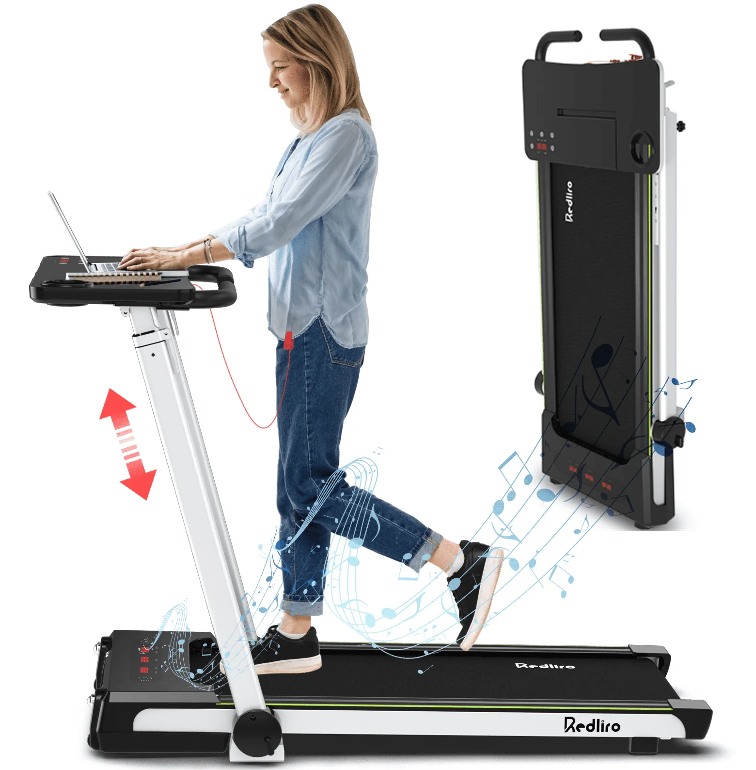 6ba21280091cb1e9ec98605d6961a7ef50ddcb604fa149d715966487df94828b.webp Redliro Folding Treadmills with Desk Adjustable Height 265 lb 2.25HP Walking Machine for Home Office - Image 1