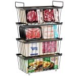 iSPECLE Chest Freezer Organizer 4 Pack Stackable Baskets with Handles Pantry Organization and Storage for Chest Freezer Pantry Black