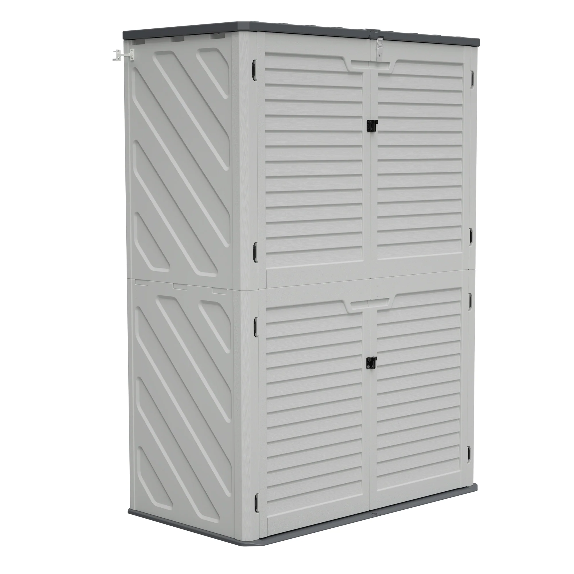 6c674d6567c12936bb6873a7558f0e23fe2087282f0c38f7c0be6b303e8d241a.webp AECOJOY 61.6 Cu.ft Outdoor Resin Storage Shed with Easy Lift Hinges, Weatherproof Tall Unit with 4 Doors - Image 1