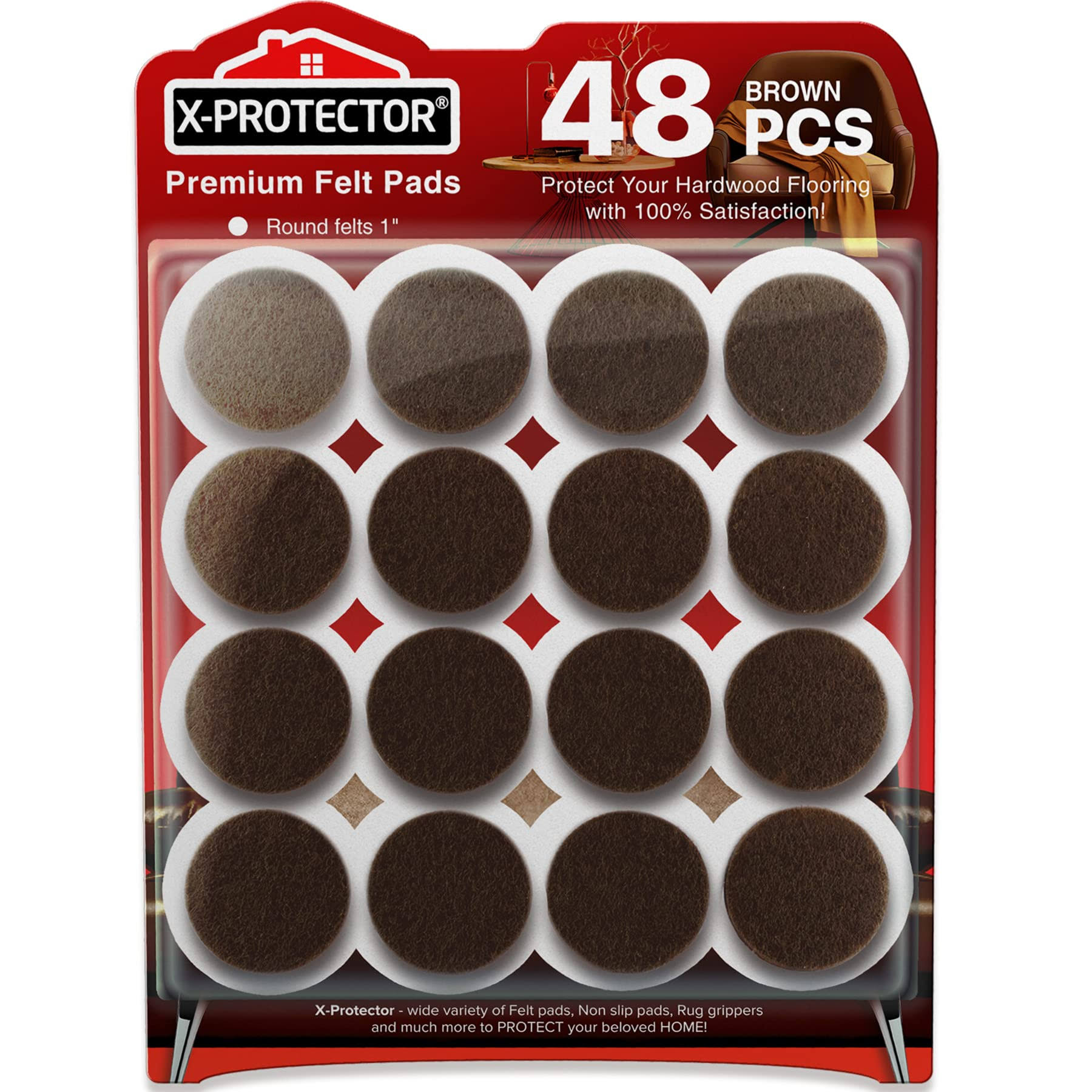 6c757fc8d0d78dbe8563d64db3a6f8753df5ff621343c08128db0b7af592ab62.jpg 48 Brown Premium Chair Felt Furniture Pads X-Protector! - Image 1