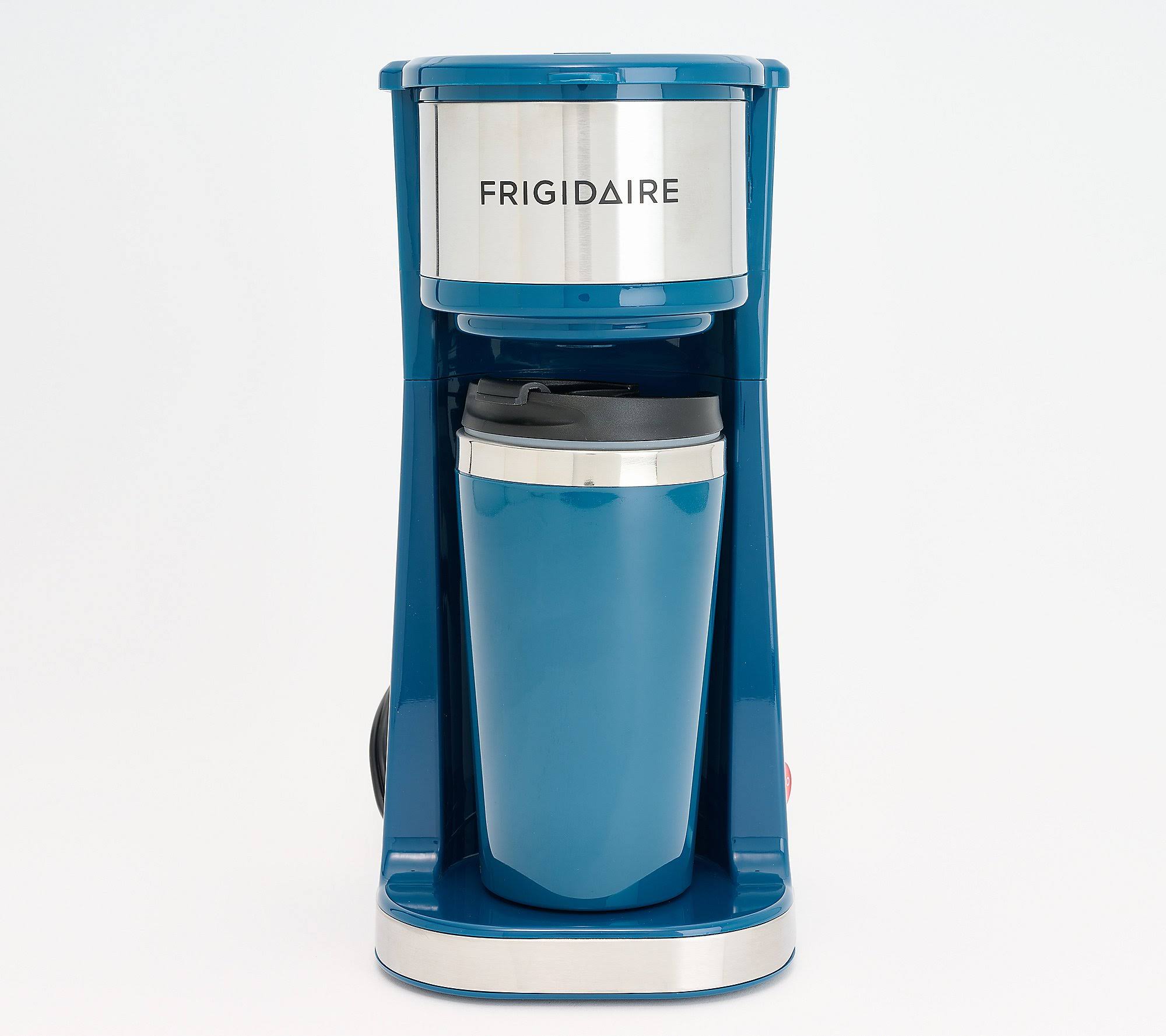 6ca2585bf0a5ae0254240e067eacaa423426b05757a25abe08f4733c2bfc3b7e.jpg Frigidaire Stainless Steel Single Cup Coffee Maker with Mug ,Navy - Image 1