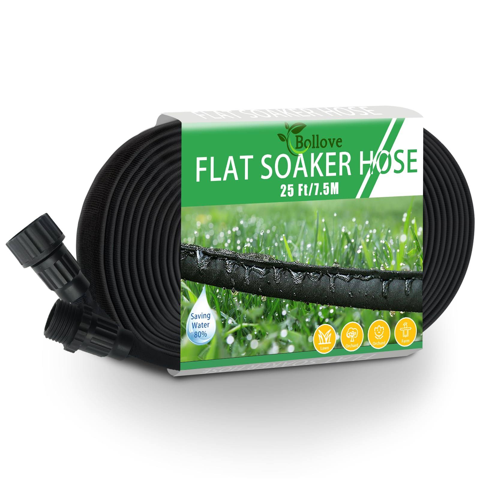 6cd393f0b0b4f8344120d02f6d07850939f8c28e82f4c1be2c4de1ec9ba6c362.jpg Flat Soaker Hose 25ft, Heavy Duty Double Layer Design, Drip Irrigation Hose Saves 80% Water, Leak Proof Sprinkler Hose for Garden, Lawn, Flower Bed, - Image 1