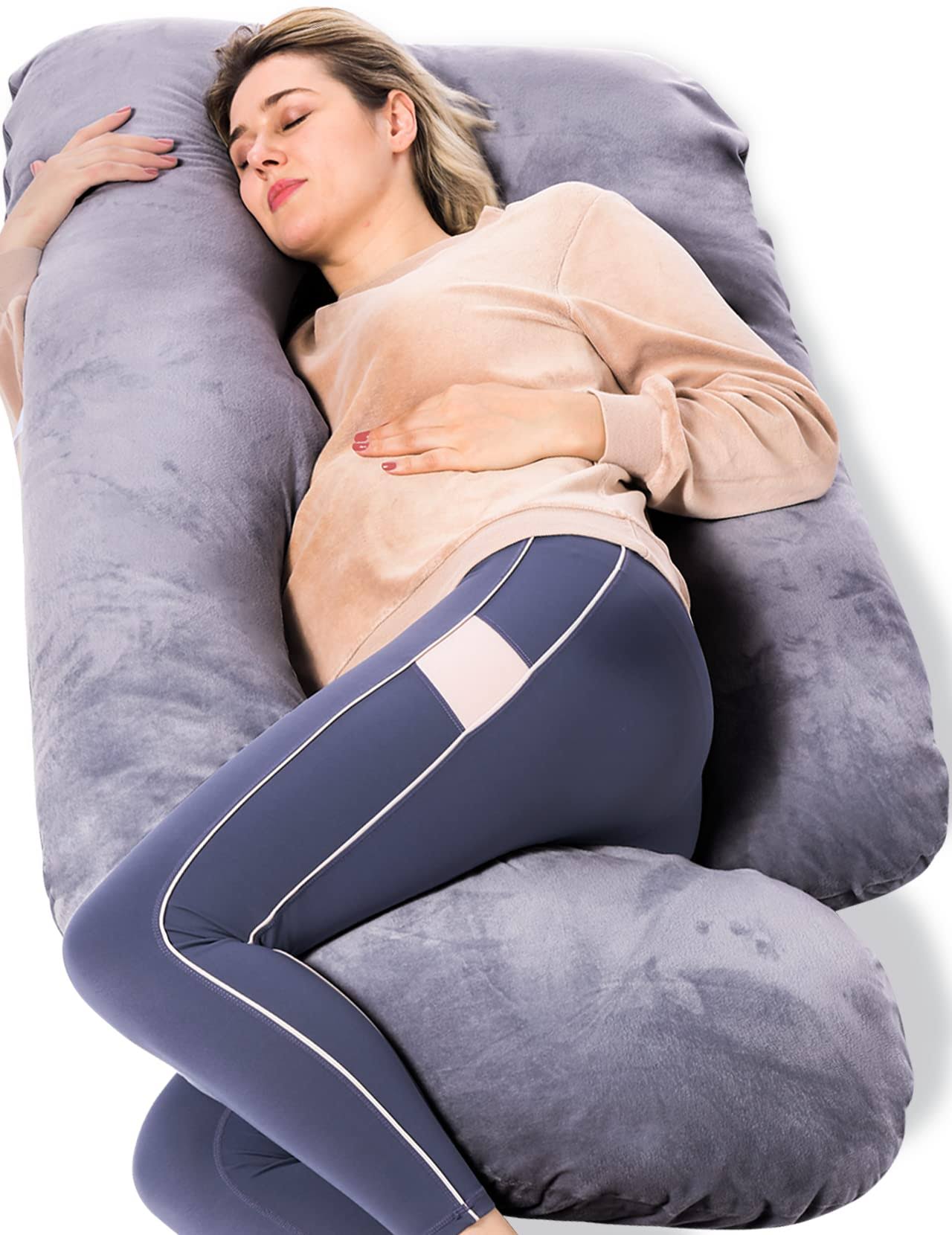 6d55588d1017708ad4b3e303048a5d2c5e215d5d20ad24e092ef4ba2ea373552.jpg Momcozy Pregnancy Pillows for Sleeping, U Shaped Full Body Maternity Pillow with Removable Cover - Image 1