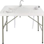 Folding Fish Cleaning Table. Outdoor Camping Sink Station with Sink & Faucet Drainage Hoses. Portable Camping Sink Table for Beach Fishing Patio Picnic