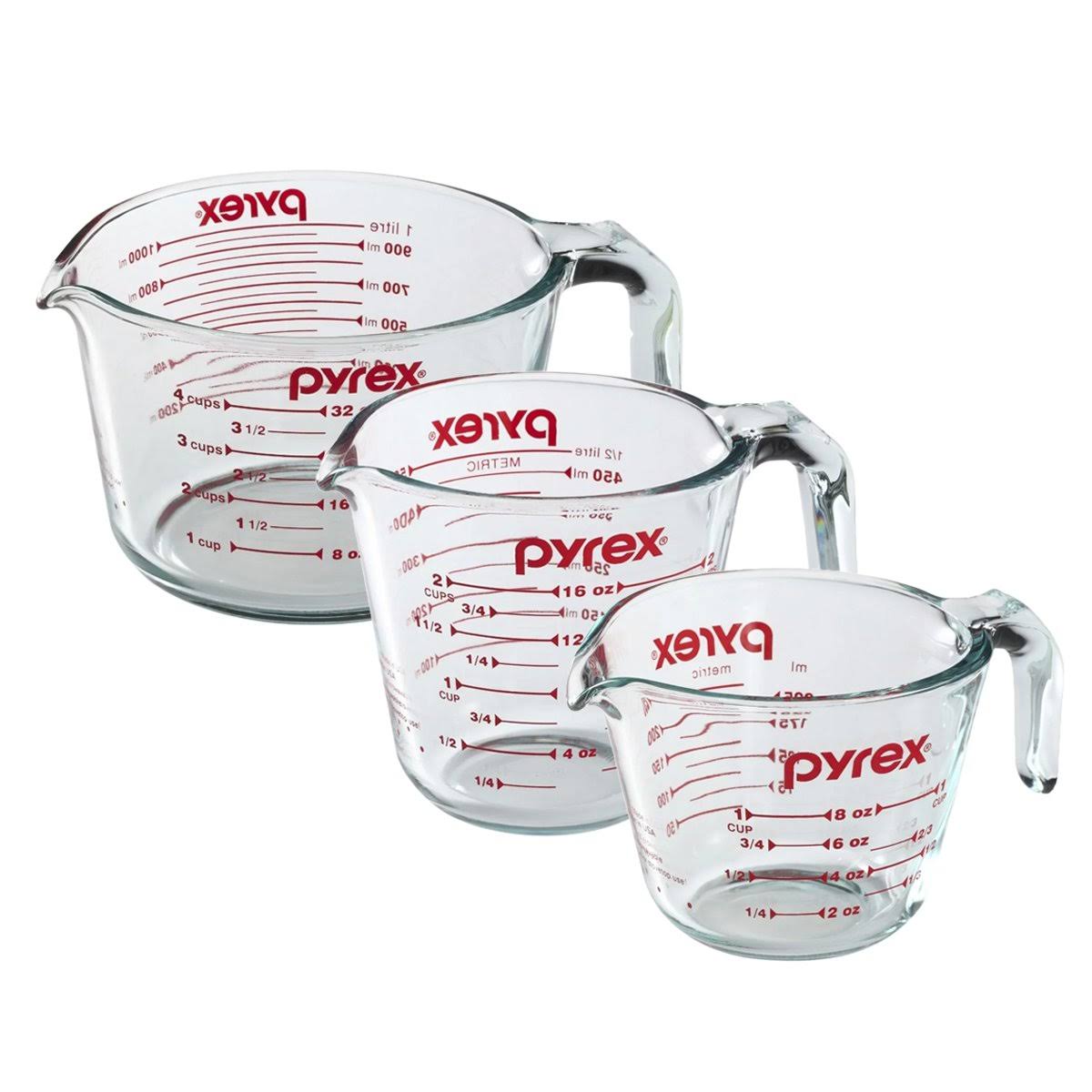 6dc0f13d620b0c304cd76c59b100ca227108c74e2956c93737335679a0c50592.jpg Pyrex 3-Piece Glass Measuring Cup Set - Image 1