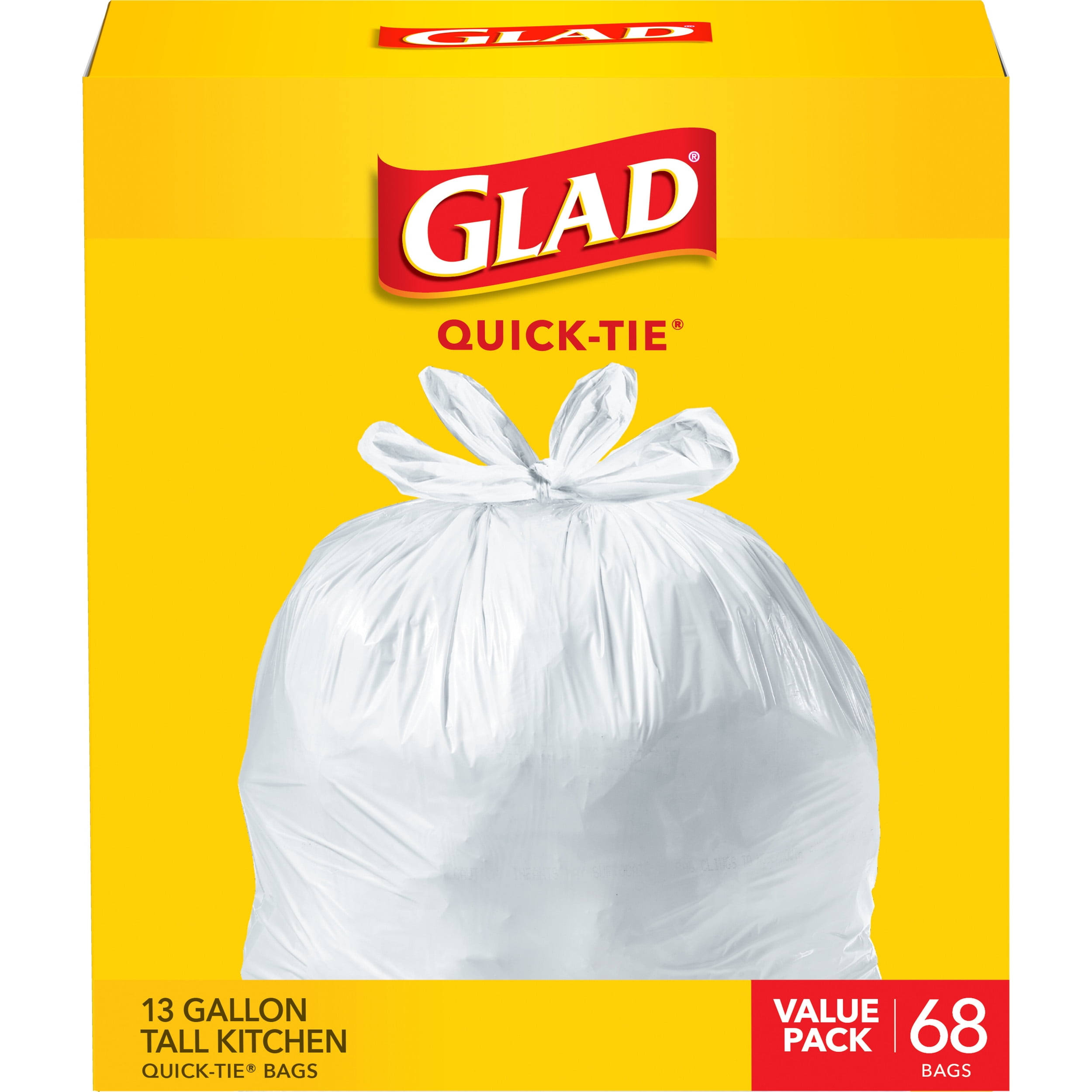 6dc4adbe7a844cc0683077c2a75f6a0ff59b28f6b4c8e3a60f8e882382a2a577.jpg Glad - Quick-Tie 13-Gallon Tall Kitchen Trash Bags, 68-Count - Image 1