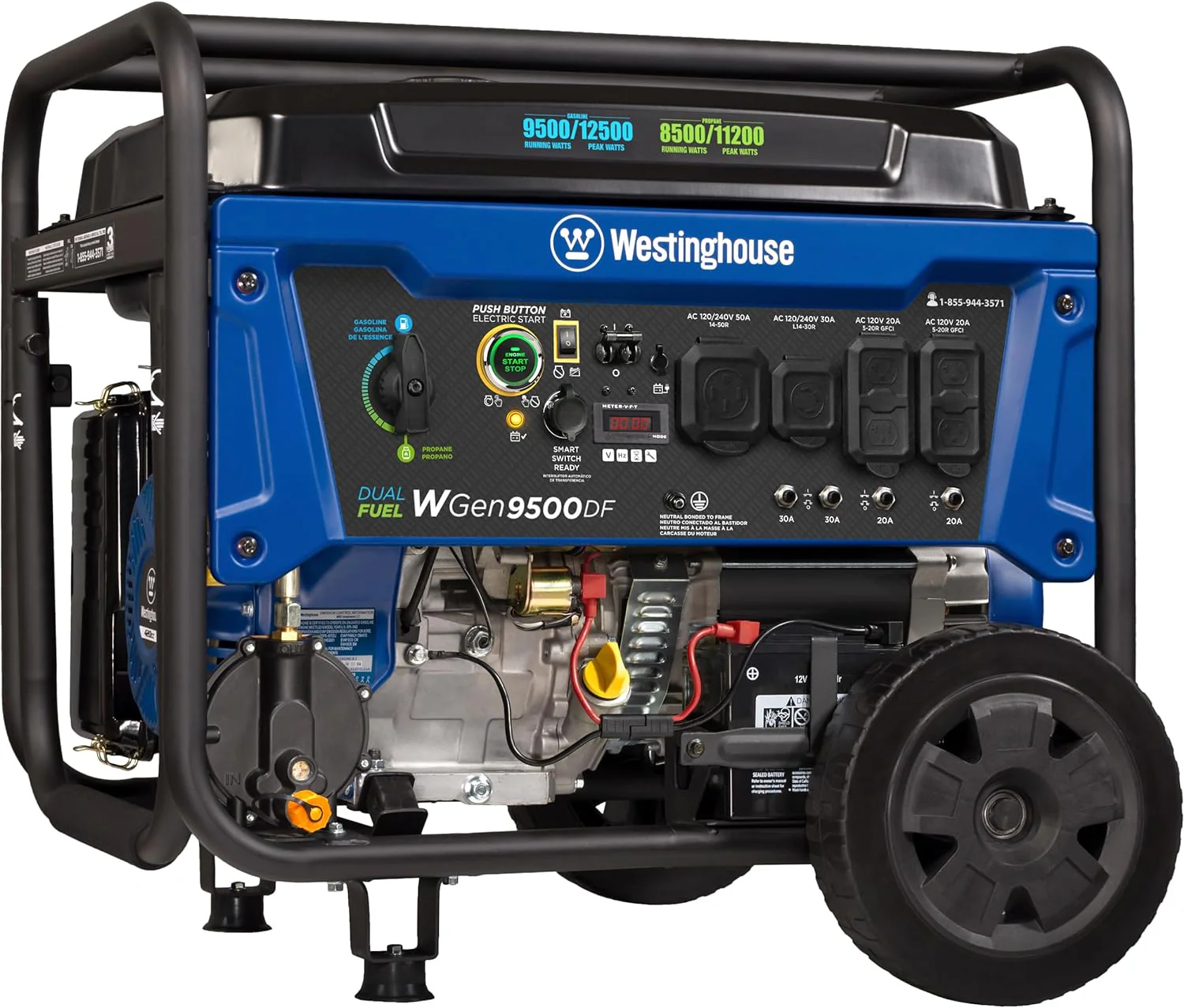 6ded1e06b833aff88299074ce07d1751996aec6d529c81ee33c144b6e8e17b9c.webp Westinghouse Outdoor Power Equipment 12500 Peak Watt Dual Fuel Home Backup Portable Generator - Image 1