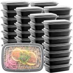 50-Pack Meal Prep Plastic Microwavable Food Containers for Meal Prepping with Lids 28 oz. 1 Compartment Black Rectangular Reusable Storage Lunch