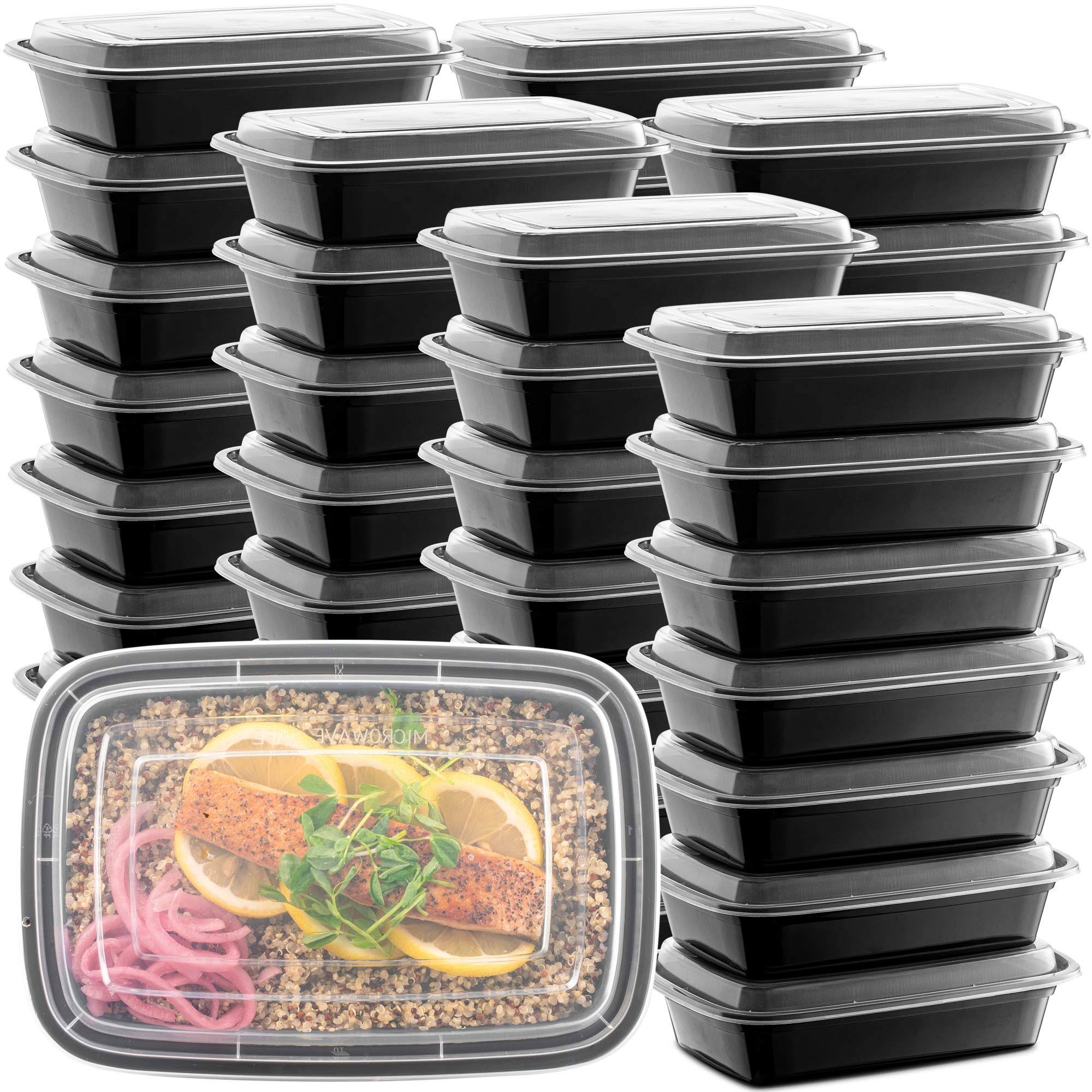 6e0634d5ef9d0bef24d45197c9e49a390a6d5ee50e3753198a94d4c05f444aca.jpg 50-Pack Meal Prep Plastic Microwavable Food Containers for Meal Prepping with Lids 28 oz. 1 Compartment Black Rectangular Reusable Storage Lunch - Image 1