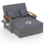 Tangkula Patio Rattan Daybed with 4-Level Adjustable Backrest