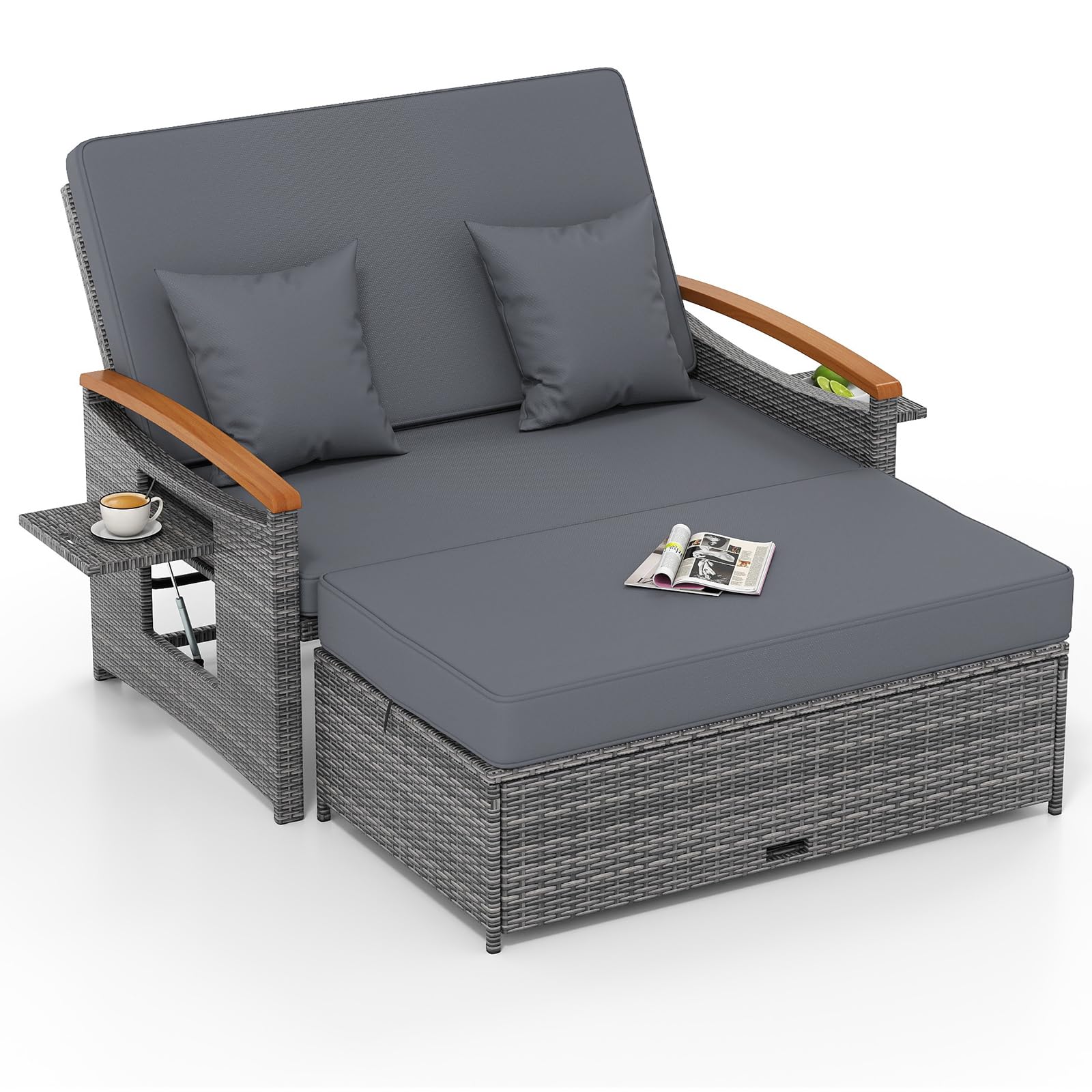 6e0eec8922f1c76a26fbc3fbac0ea1144d3ae97f27024c952707a5521e4aa98f.jpg Tangkula Patio Rattan Daybed with 4-Level Adjustable Backrest - Image 1