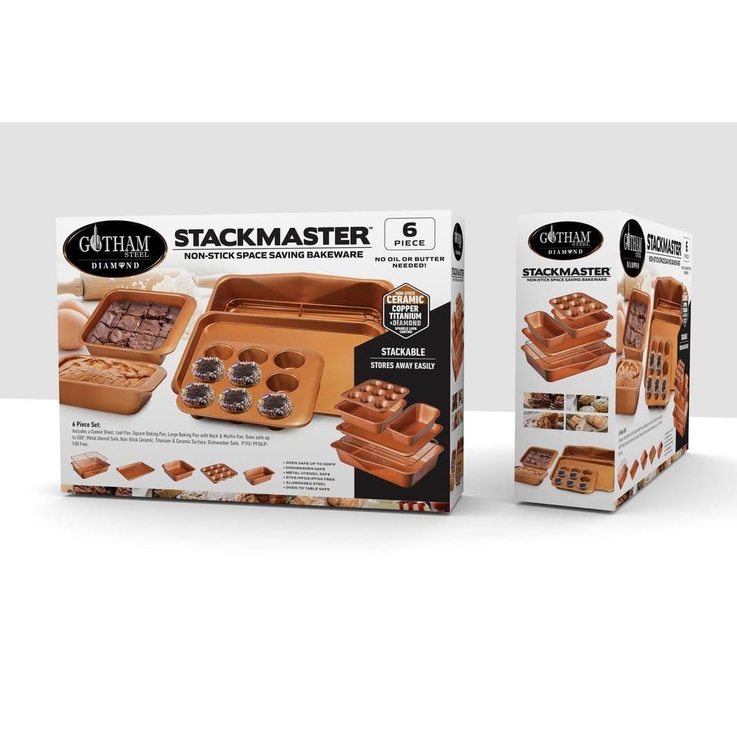 6e2520614aaf474ef0849652d785c711ad2215f65507ec61f1ce32cfbf154905.jpg Gotham Steel 6 Piece Nonstick Stackable Bakeware Set - Copper - Image 1