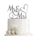 Mr and Mrs Cake Topper, Bride and Groom Sign Wedding / Engagement Cake Toppers Decoration, Silver Glitter Acrylic