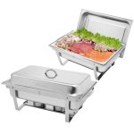 ROVSUN 8 qt 2 Pack Full Size Stainless Steel Chafing Dishes Buffet Set, NSF Silver Rectangular Catering Chafer Warmer Set with Trays Pan Lid Folding