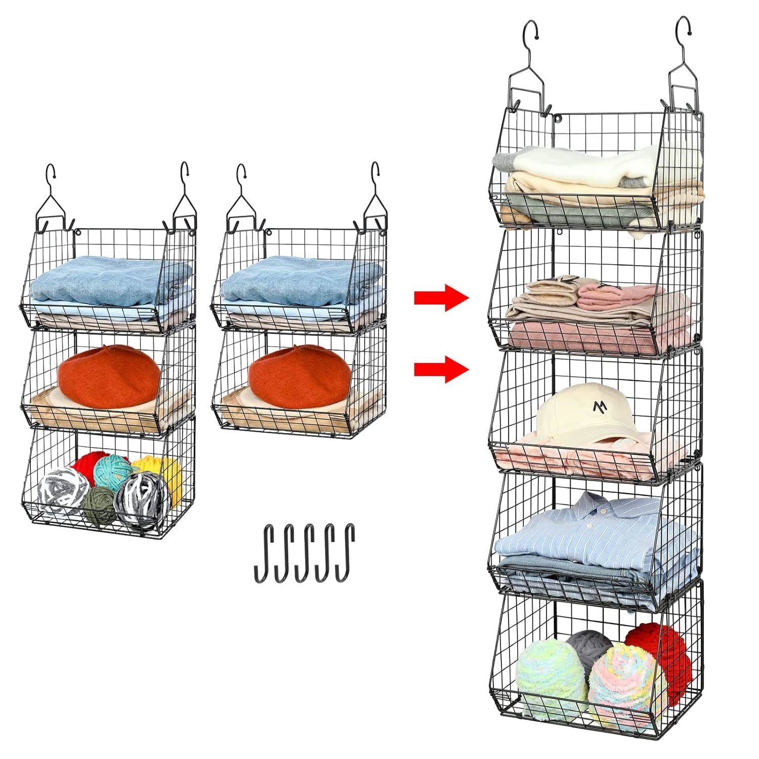 6e60175cc960e14e0213795cb18f42c7e42e0d7c6422401dea351e6504362ac0.jpg 5 Tier Closet Hanging Organizer, Clothes Hanging Shelves with 4 Hanging Hooks 5 - Image 1