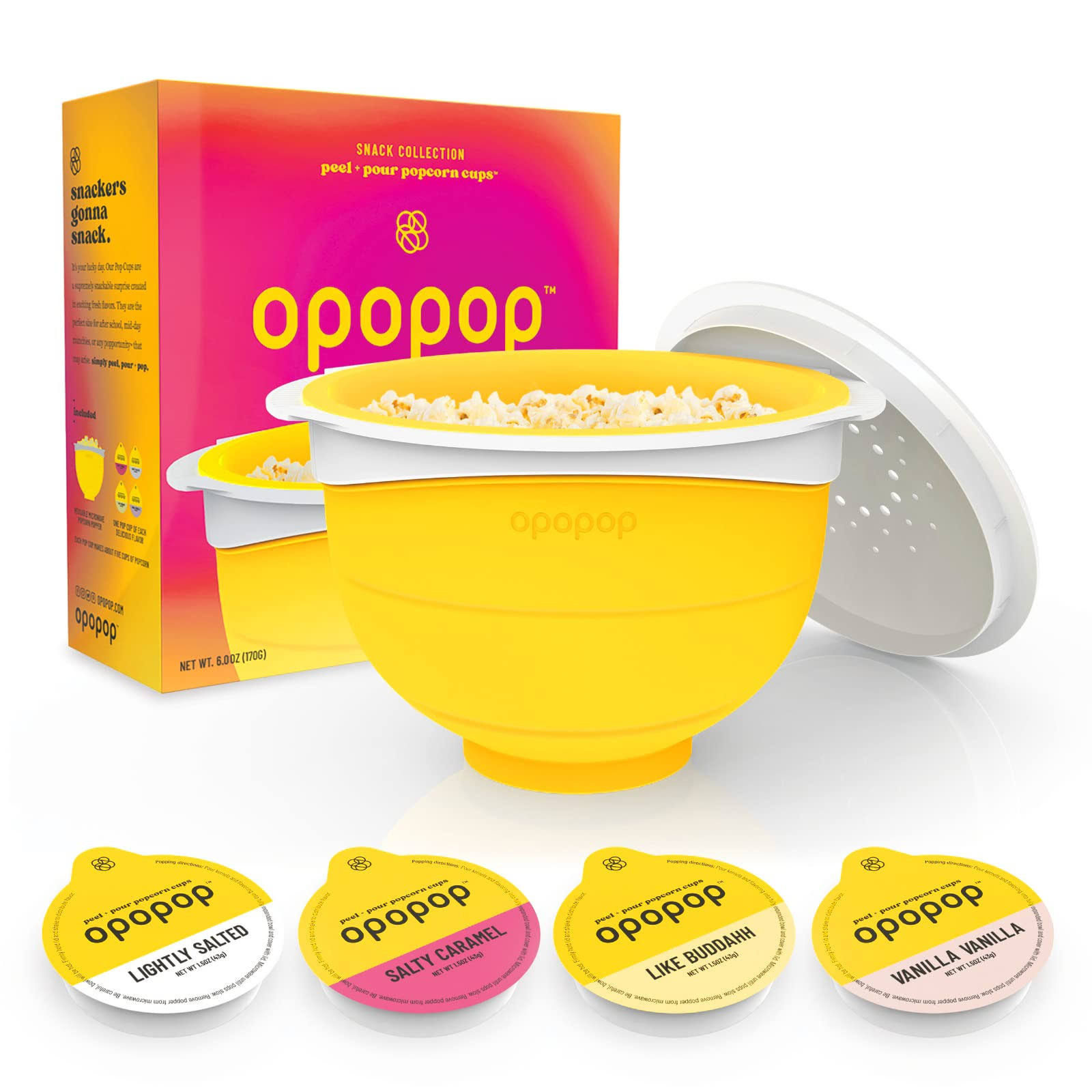 6e60640fd9bc913cce84b84bc2c796108346dbddb72abff8a188cf34b929afb1.jpg Opopop Microwave Popcorn - Pop Cups Popcorn Kit, Non-GMO Gourmet Popcorn Kernels & Flavoring (Popper and 4 Pop Cups) - Image 1