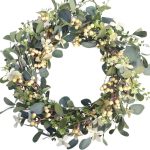 Bibelot Artificial Green Leaf Eucalyptus Wreath,Berry Wreath for Spring,Summer, Front Door Window Hanging Wall Party Decorations (20inch)