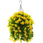 INQCMY Artificial Hanging Violet Flowers in Basket for Patio Garden Decor,Artificial Hanging Vine Plant in Basket,Coconut Lining Hanging Basket with