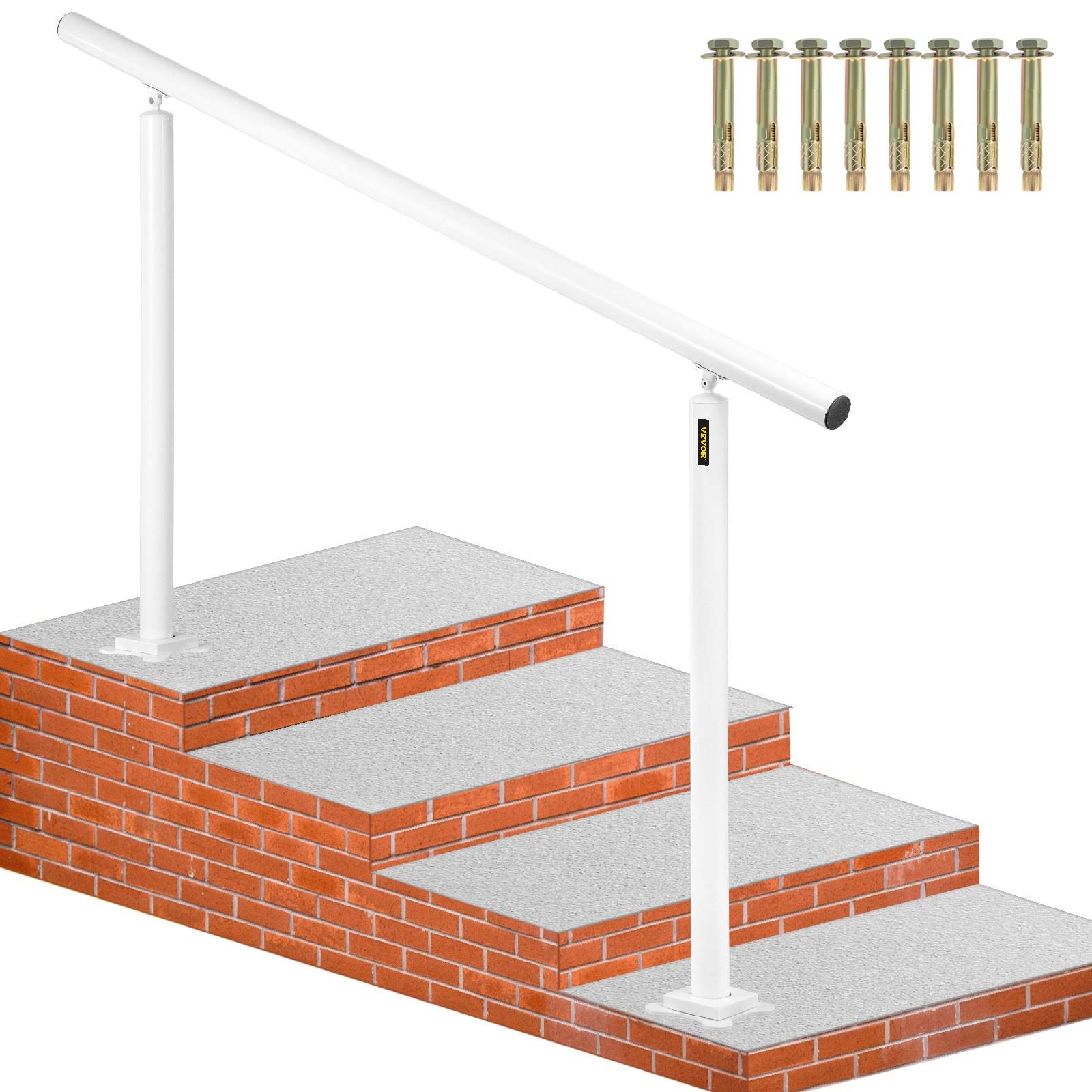 6e81c6c5246ca9b2e3d5fc599eee4b23a8527d206e449406526c23fd94df5c10.jpg VEVOR Outdoor Stair Railing Kit, 5 ft Handrails 0-5 Steps, Adjustable Angle White Aluminum Stair Hand Rail for The Elderly, HA - Image 1