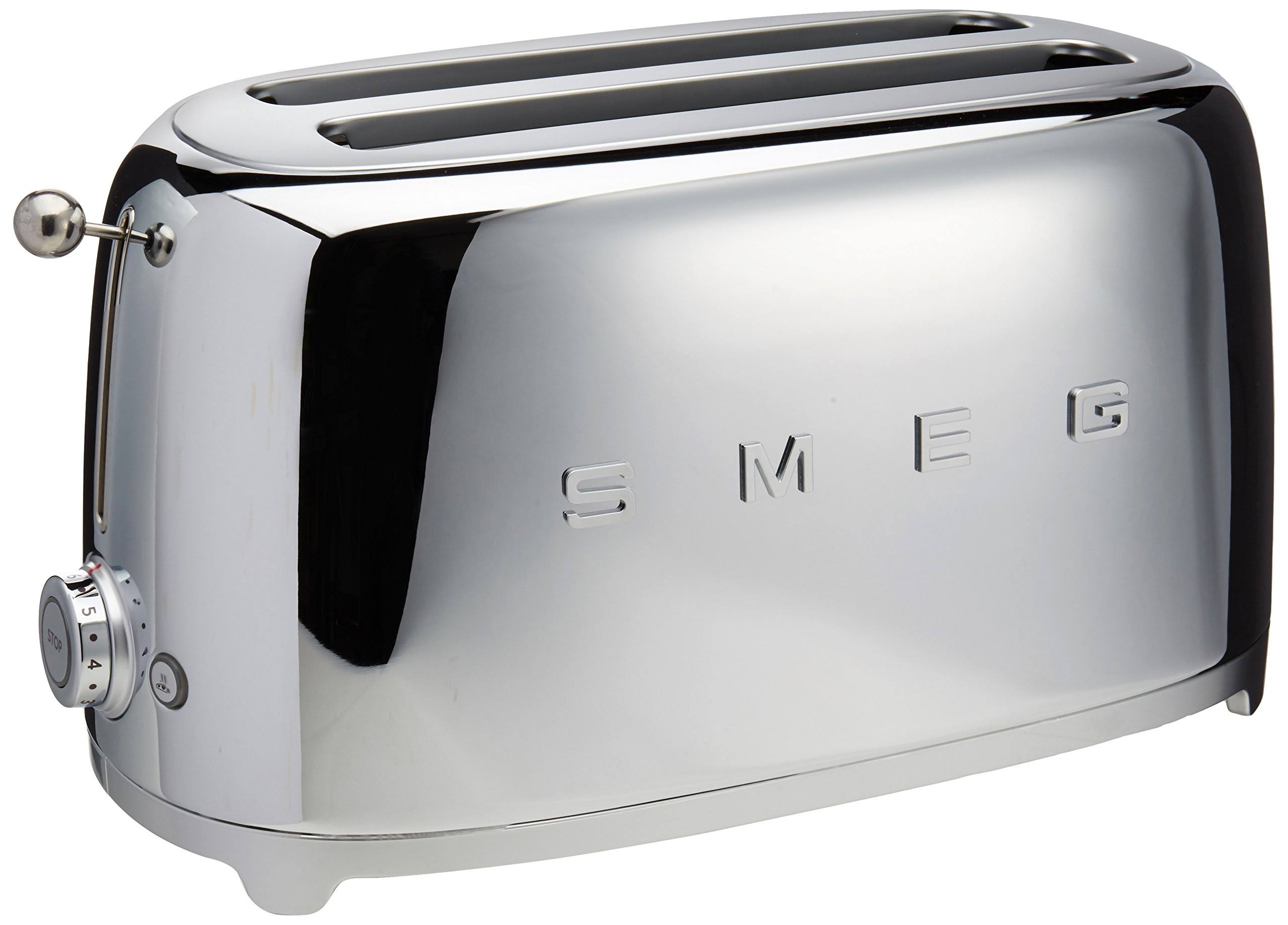 6e9f2390339a6e2b81921e7e8dc57d345c2619c08a70363055de6503fde7e5ff.jpg Smeg Retro 4-Slice Toaster Chrome - Image 1