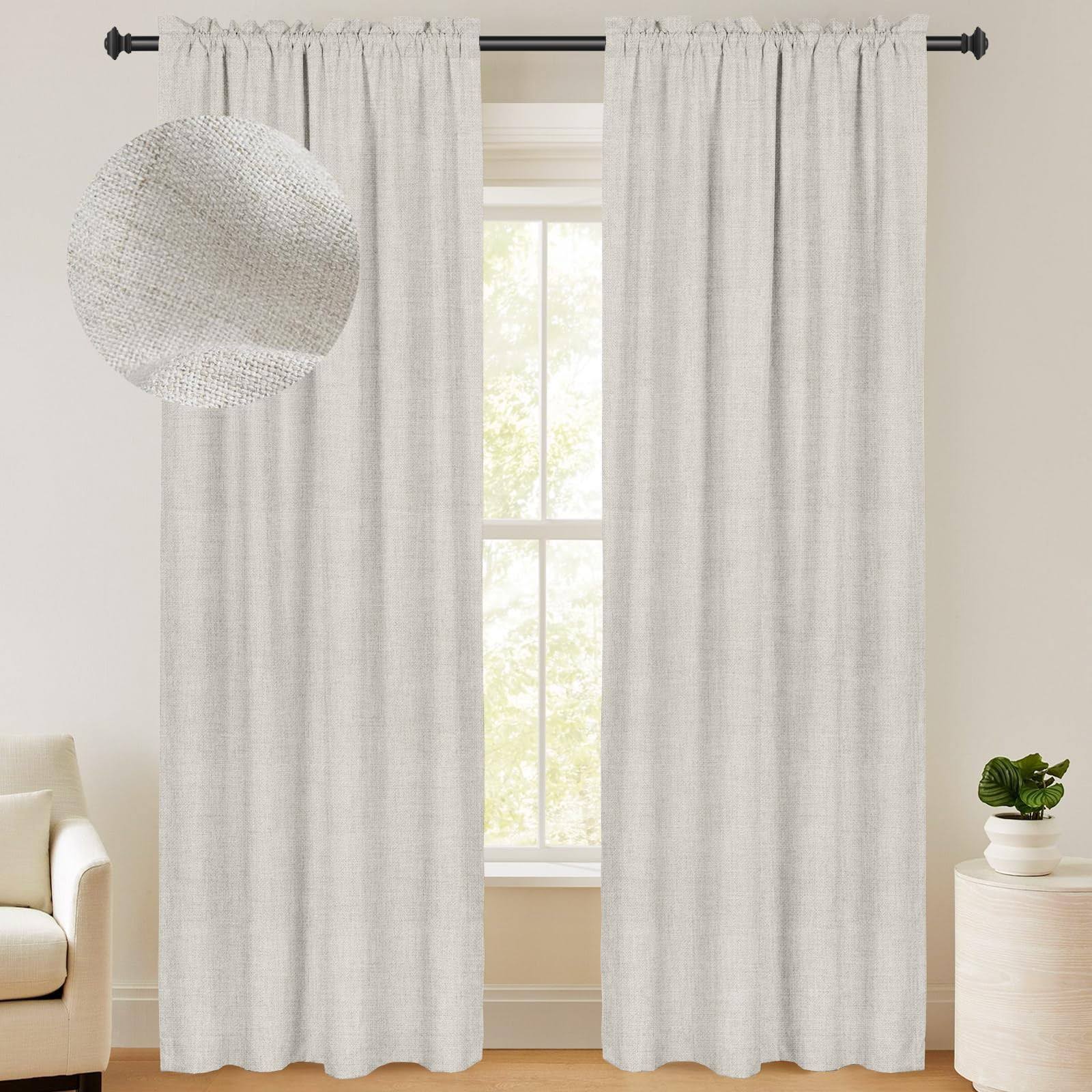 6eb4f26174990c021dae50015a6394c582cb346002b03beaf59453ca13995940.jpg 100% Blackout Shield Linen Blackout Curtains 96 Inches Long 2 Panels Set, Blackout Curtains for Bedroom/Living Room, Thermal Insulated Rod Pocket - Image 1