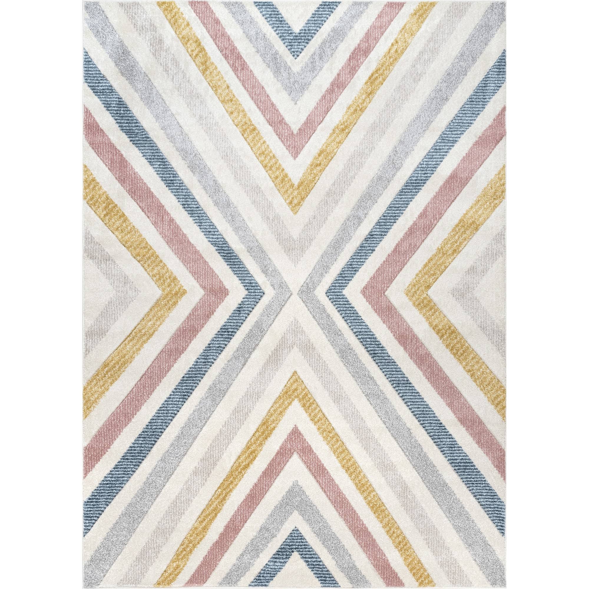 6ebcff87427c3443a19fbc7806d310eab74a0cb64c8fd670f246f960bcc128a9.jpg nuLOOM Neveah Contemporary Chevron Area Rug, 3' 3" x 5', Beige - Image 1
