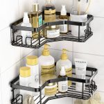 MAXIFFE Shower Caddy, Adhesive Stainless Steel Shower Organizer Shower Rack, Corner Shower Caddy with 8 Hooks, Shower Shelves Storage Bathroom
