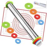 Damuzhi Rolling Pin Nonstick and Silicone Baking Pastry Mat Combo Kit, Adjustable Rolling Pin with Thickness Rings, Rolling Pin for