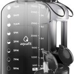 Aquafit 1 Gallon Water Bottle with Time Marker - 128 oz Water Bottle with Straw - Gym Water Bottle with Strap - Big Water Bottle