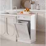 Tolead Tilt Out Trash Cabinet,Antique-Style Beadboard Kitchen Island with Solid Wood Tabletop & Drawer, Pet Proof Trash Can, Wood Laundry Cabinet