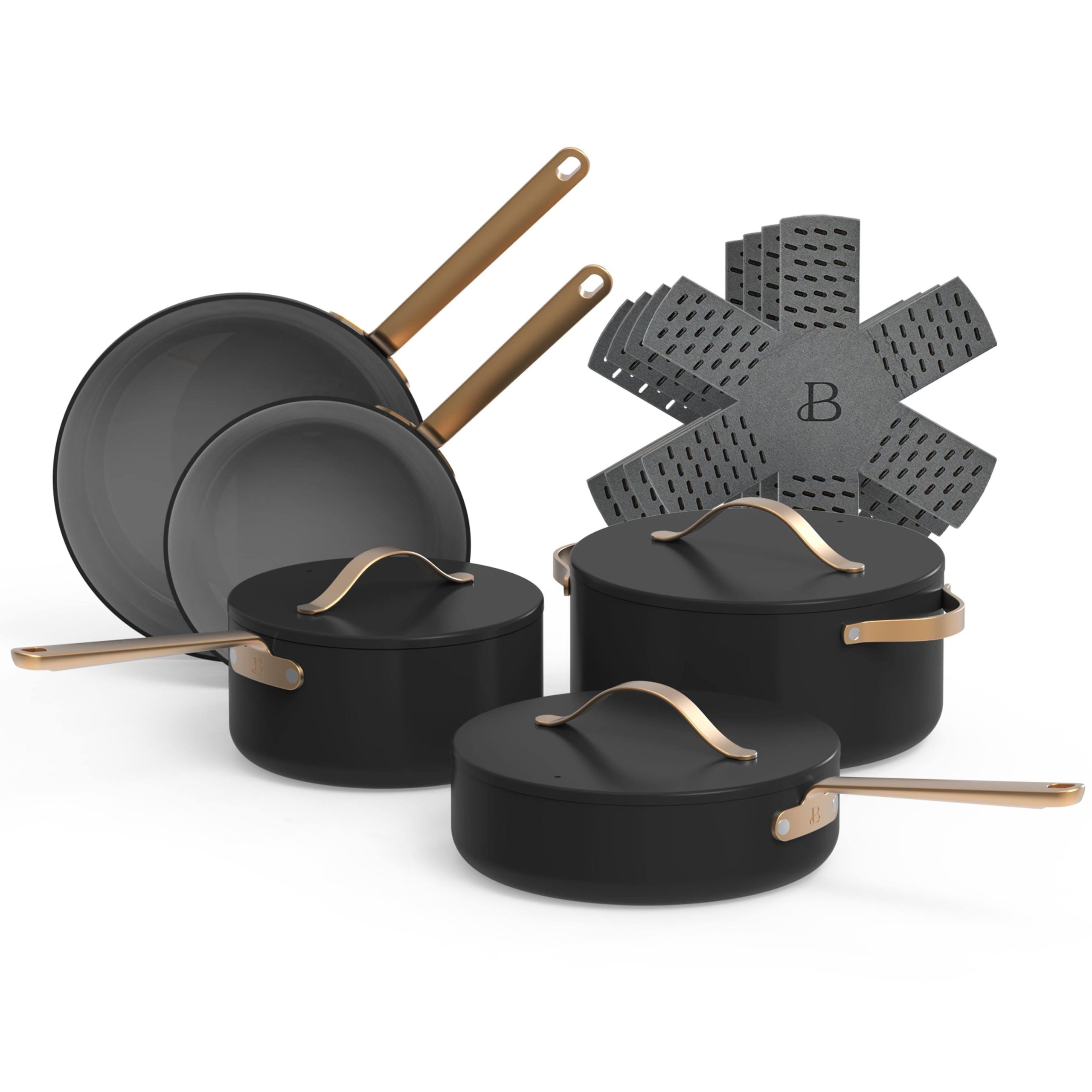 6f1a1e526cc257ec06018c61bc5d7a43ba8270d52403092806829397a7bb010e.jpg Beautiful 12pc Ceramic Non-Stick Cookware Set, Black Sesame - Image 1