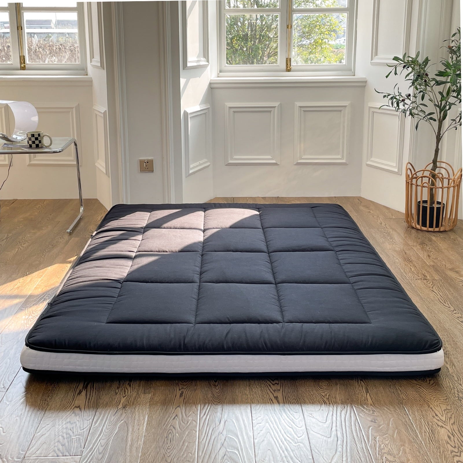 6f2ba2104467619e86880cde8eecbe4029004db9152631a1b2604ebbfe769403.jpg Mattress. Padded Japanese Floor Mattress Quilted Bed Mattress Topper. Extra Thick Folding Sleeping Pad with Bandage and Storage Bag. Twin Size - Image 1