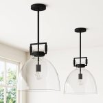 Nathan James Leigh Ceiling Hanging Pendant Light with Oversized Shade and Adjustable Cord - Black/Clear Glass Set of 2