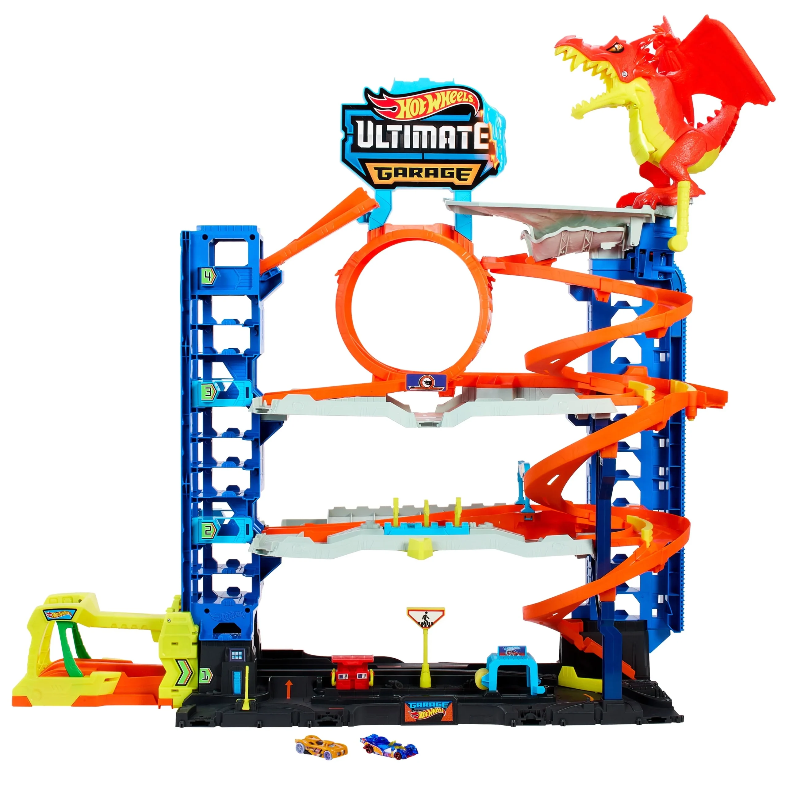 6f4b00b0b8fb98e60500025cd9d51e7eecab9bb66eebbd7ec3ea8f4a61631d31.webp Hot Wheels City Ultimate Garage Playset with 2 Die - Cast Cars, Toy Storage for 50+ Cars - Image 1