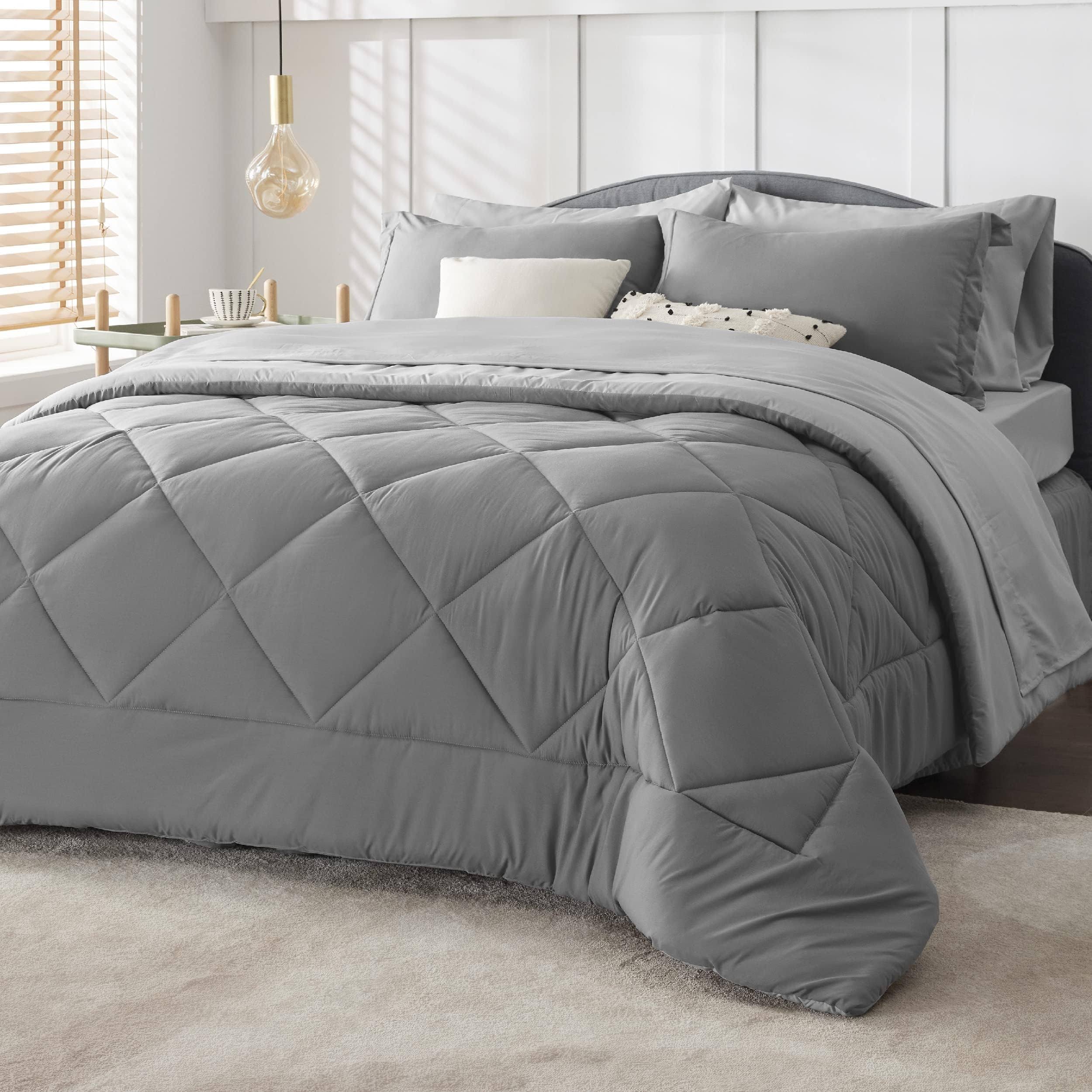 6f5c0818b00ece6adb269b2b3d412a78b856b17e86d53e2aa4d072b0f34ac7d4.jpg Bedsure Queen Comforter Set - 8 Pieces Reversible Bed Set Bed in A Bag Queen with Comforters Sheets Pillowcases & Shams Grey Queen Bedding Sets - Image 1