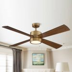 52" Wooden 4-Blade Brushed Brass LED Ceiling Fan with Remote - Walnut