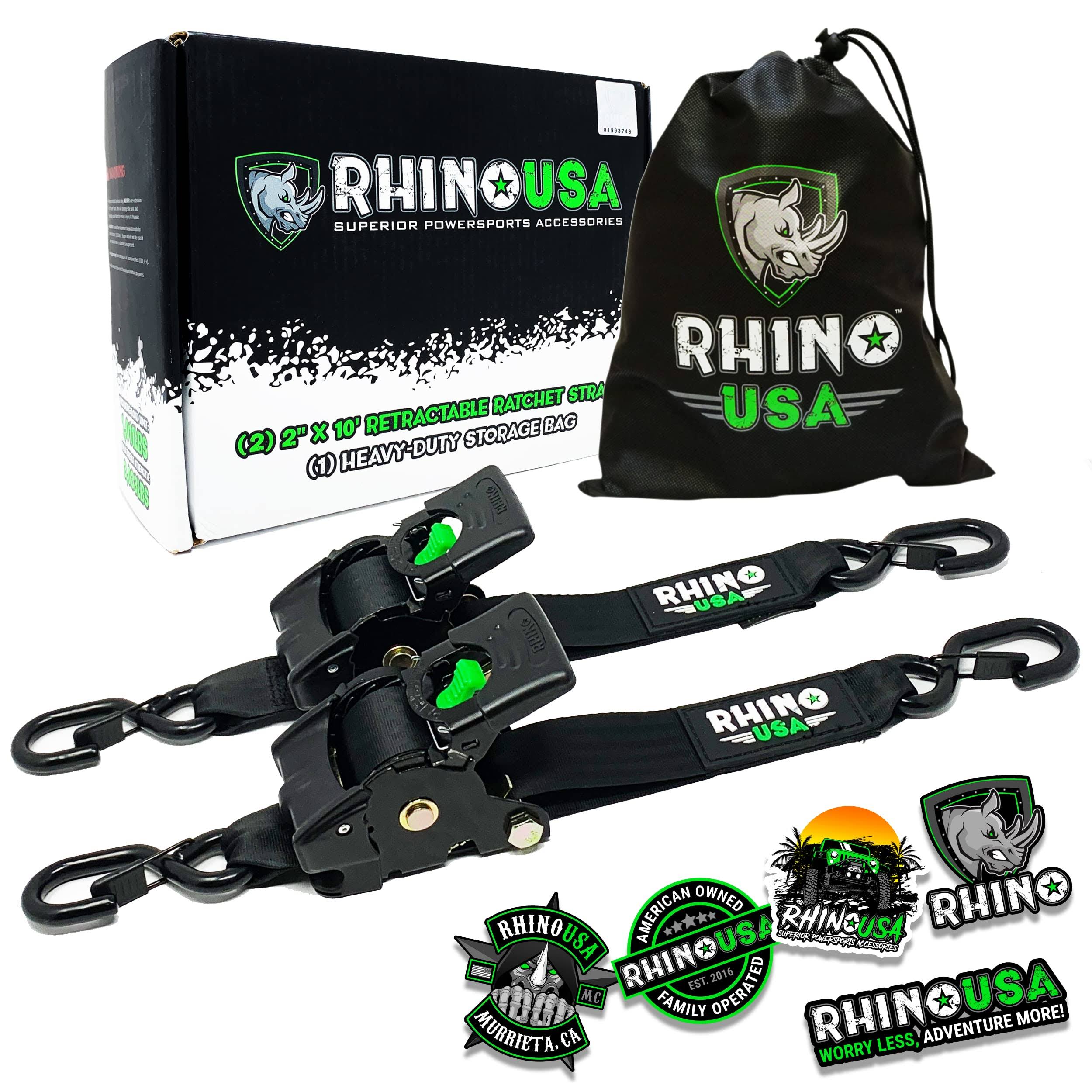 6f82544a57ff0ba6a5abc8a2cc06d8bdb5cae3568509d3fdd9b85c109a8c587e.jpg Rhino USA 2" x 10' Retractable Ratchet Straps (2-Pack) - Image 1