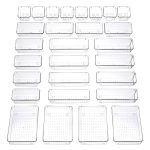 Byomostor 28pcs Clear Plastic Drawers Organizer in 4 Sizes, Ultimate Storage Bins for Bathroom, Vanity, Junk Drawer, Office -