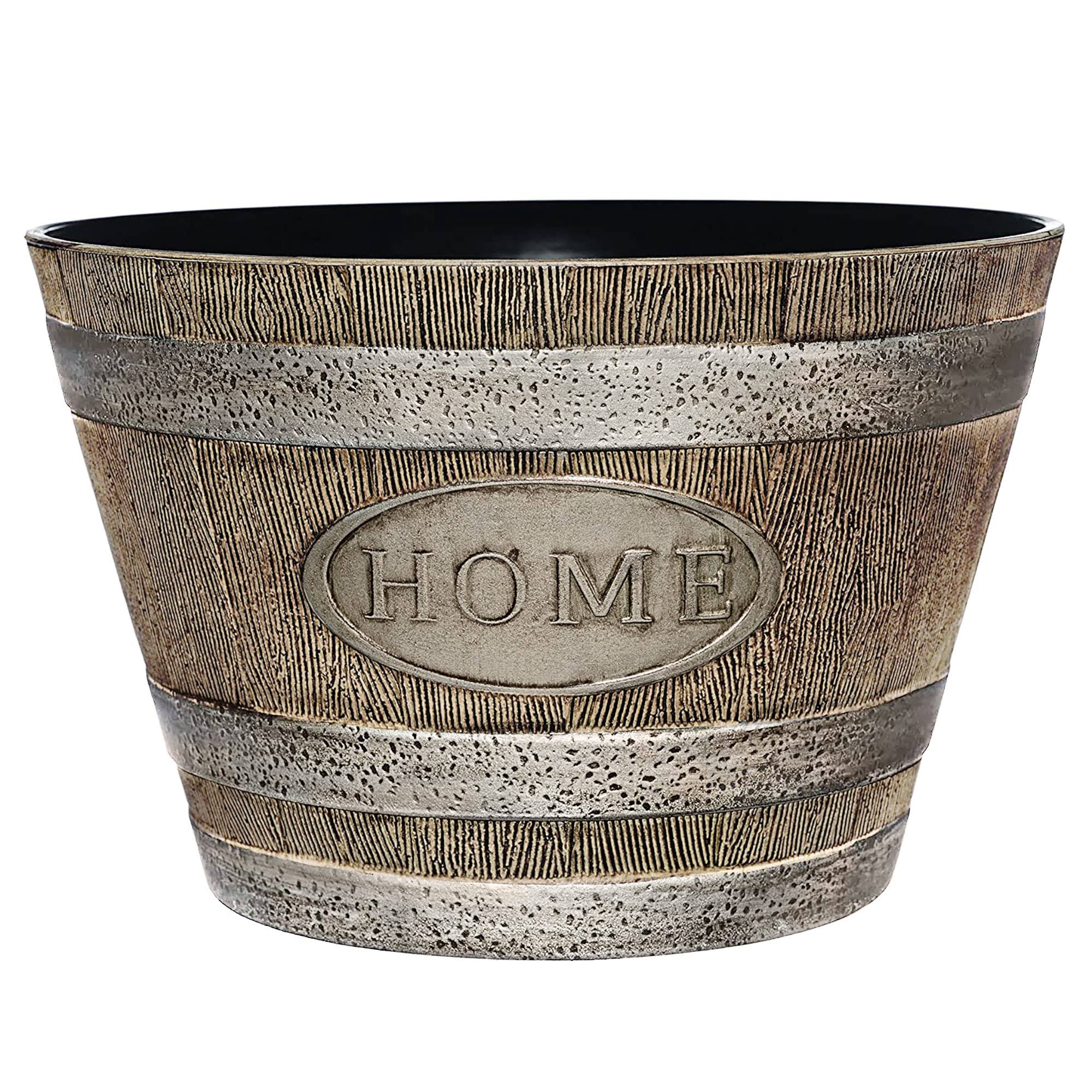 6fbf15d4c68fbda136a236e42433162859ee019816182b8da0c6051cd24f1e03.jpg Classic Home and Garden 70 Whiskey Barrel 15"-Home Distressed Oak - Image 1