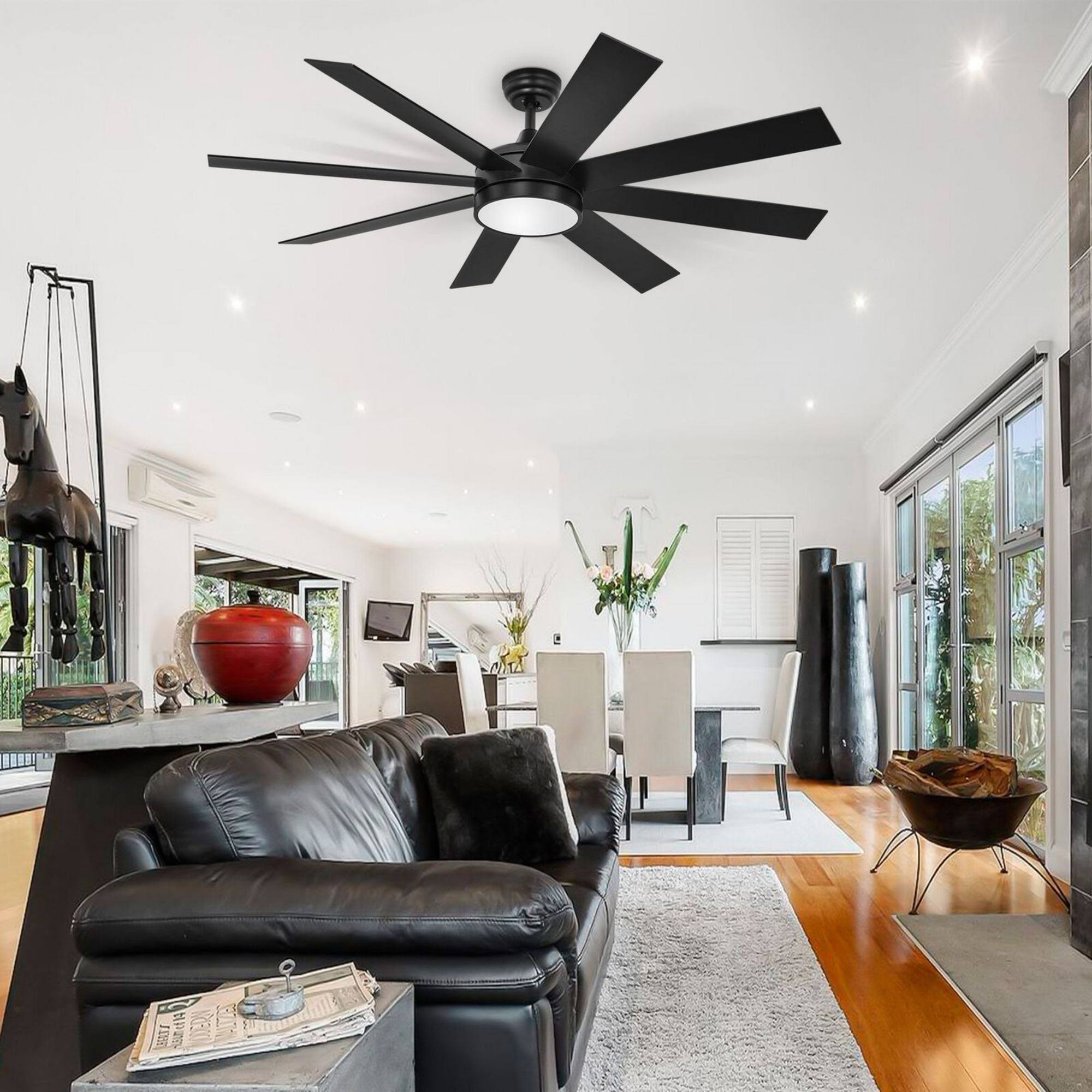 6fc18b1e43c19842eb227ce9a5043bdbc88df94f3a56e98768b49d725adf2841.jpg Moasis Matte Black 60-in 8-Blade LED Ceiling Fan with Remote Control - 60" - Image 1