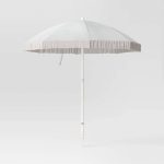 6.5'x6.5' Round Outdoor Patio Beach Umbrella with Fringe Ivory - Threshold