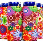 Slim Can Cooler Set of 6 Flowers - Skinny Neoprene Sleeves Compatible with 12oz Slim