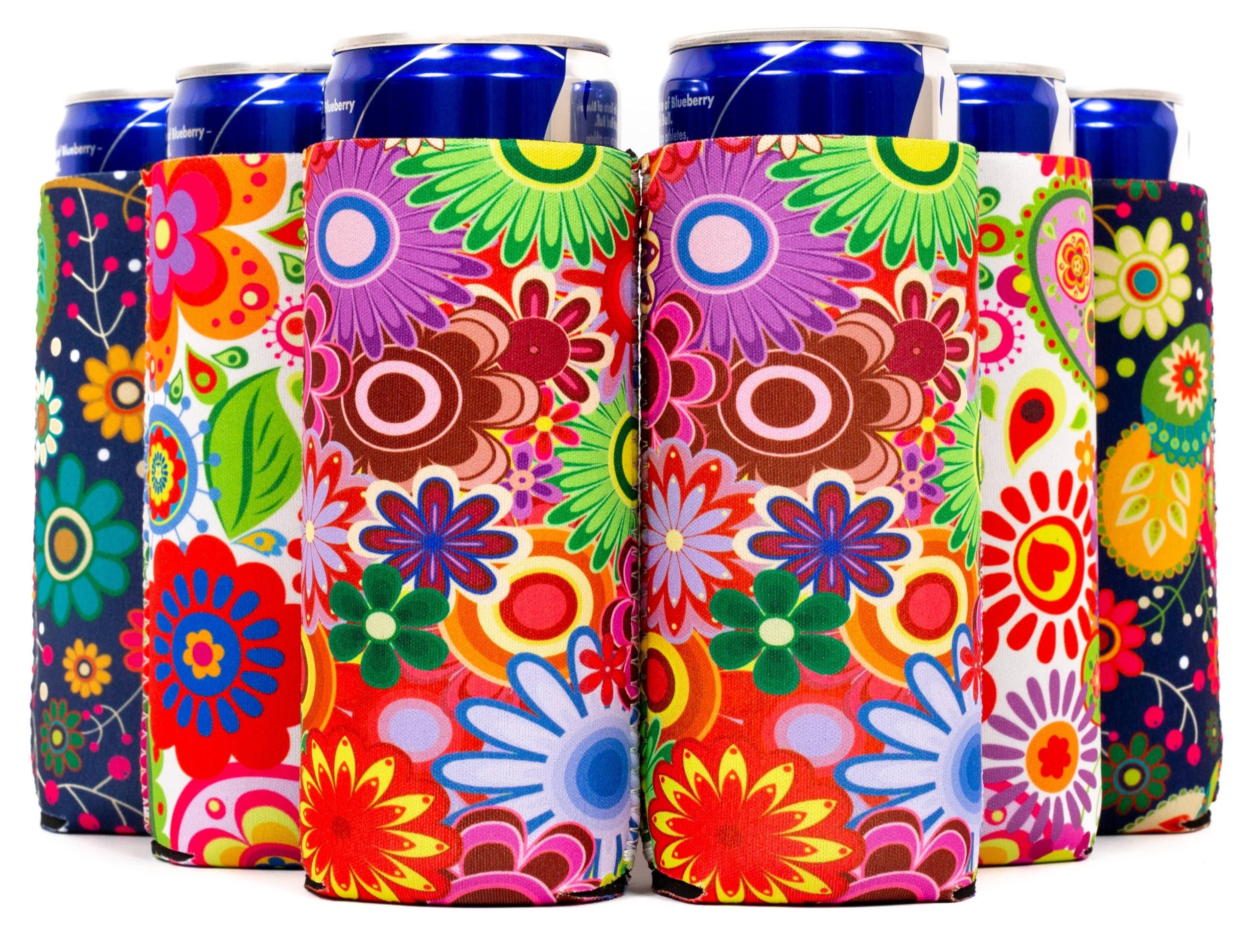 6fddf7a2222adbd387c3e7c098db948d4be064211dc2bc1a3c8b8e7bdf9a779b.jpg Slim Can Cooler Set of 6 Flowers - Skinny Neoprene Sleeves Compatible with 12oz Slim - Image 1